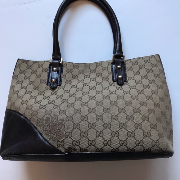 Gucci Beige/Chocolate Horsebit GG Tote Vintage - Picture 2 of 8